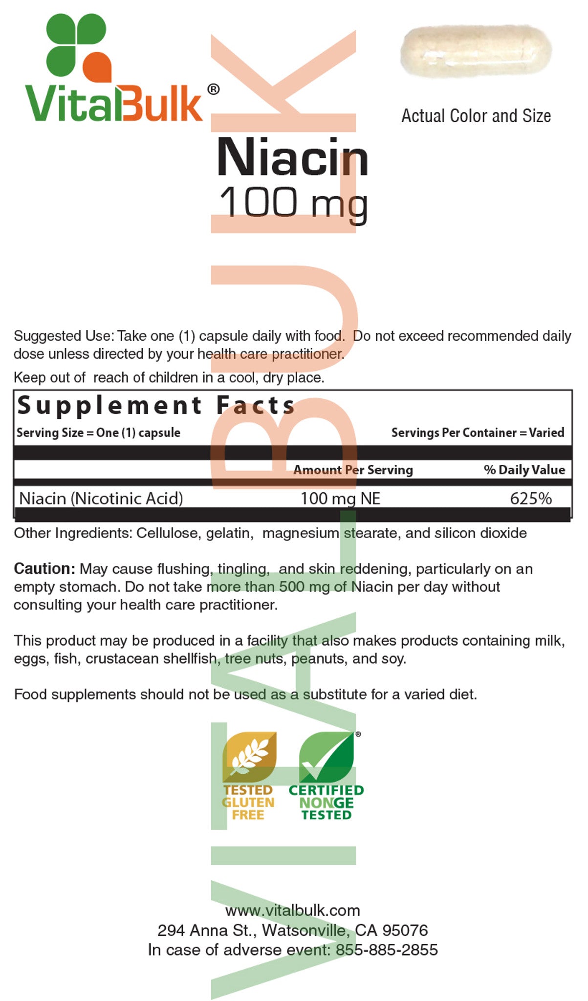 Niacin 100 mg 500 Capsules