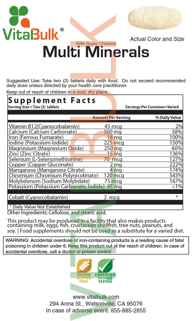 Multi Minerals Tablet - 100 Count Bag