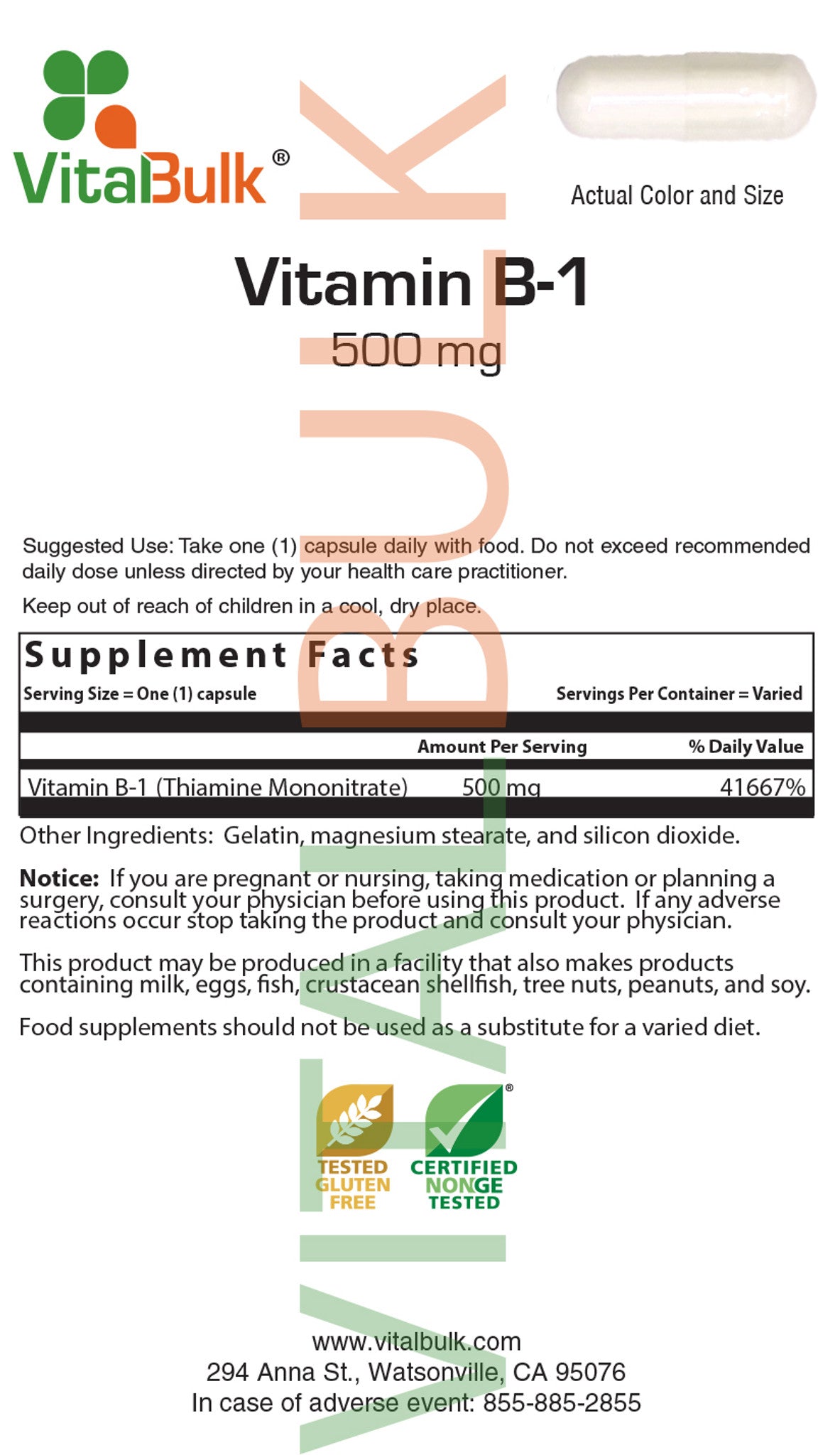 B-1 500 mg Capsule (100 capsules)