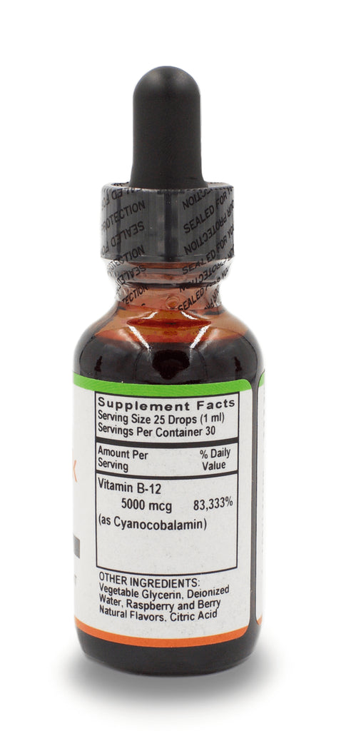 B-12 Liquid Drops 5,000 mcg Raspberry Flavor - 1 Oz. Bottle