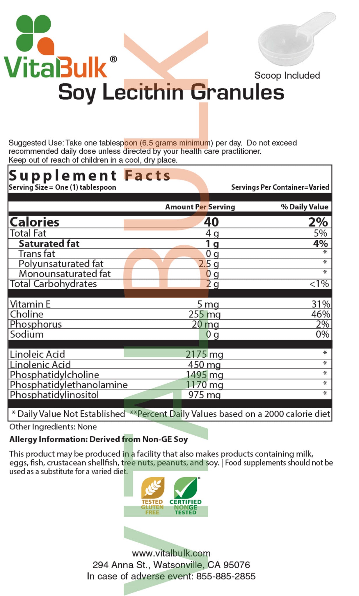 DNA-Negative Soy Lecithin Granules (16 Ounce Bag)