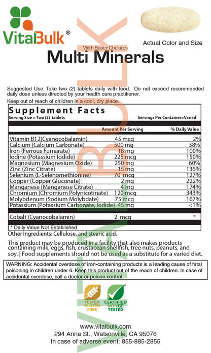 Multi Minerals Tablet - 100 Count Bag