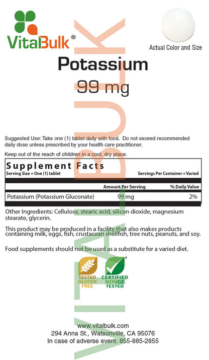 Potassium 99 mg Tablet - 125 Count Bag